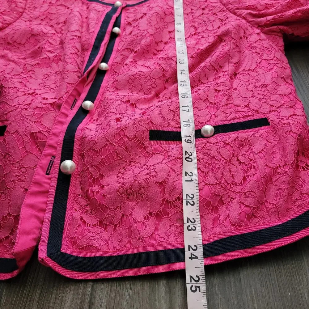 rsvp by TALBOTS Womens Suit Jacket Size 18WP Pink Floral Cotton Lace Pockets - Picture 8 of 9